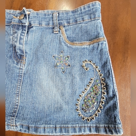 Jeans D micro mini skirt yk2 beaded size L - Picture 2 of 7